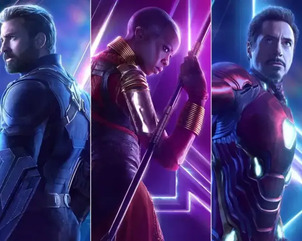 Kapitan Ameryka, Okoye i Iron Man - kluczowi bohaterowie w filmie "Avengers: Wojna bez granic obsada".