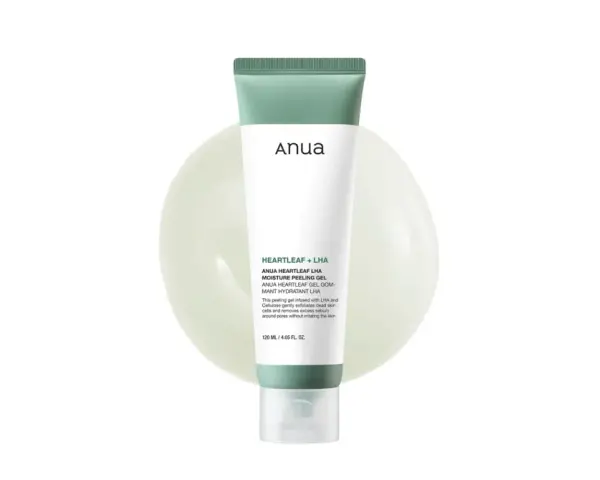 Anua Heartleaf Moisture Peeling Gel z LHA delikatnie złuszcza martwy naskórek i usuwa nadmiar sebum, pozostawiając skórę nawilżoną.