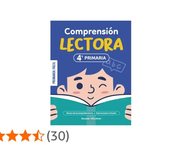 Libro de comprensiones lectoras para 4º primaria con un niño leyendo. Incluye bonus y solucionario.
