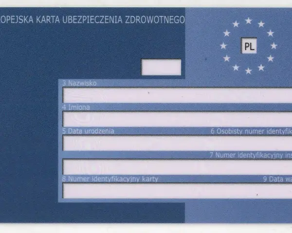 Europejska Karta Ubezpieczenia Zdrowotnego (EKUZ) z Rybnika. Dokument zawiera dane osobowe i identyfikacyjne.