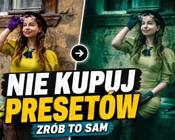 Kobieta w żółtej sukience przed i po obróbce. Efekt postarzania zdjęć osiągnięty samodzielnie, bez kupowania presetów.