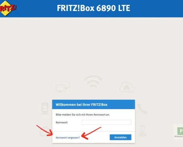 FRITZ!Box Login-Seite. Wenn Sie Ihr **router passwort vergessen** haben, klicken Sie auf "Kennwort vergessen?".