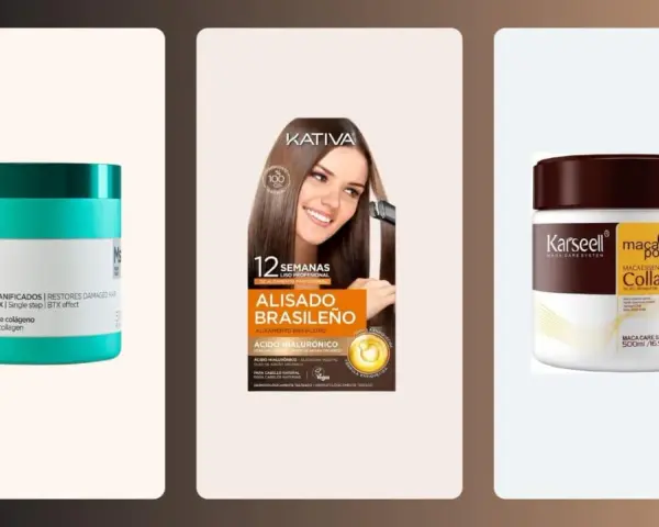 Tres productos capilares: mascarilla reparadora con queratina, alisado brasileño y tratamiento de colágeno. Descubre para qué sirve la keratina en tu cabello.
