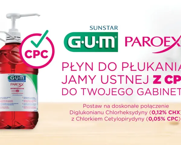 Płyn do płukania jamy ustnej GUM Paroex z chlorkiem cetylopirydyniowym (CPC) 0,05% dla profesjonalnej kontroli płytki nazębnej.