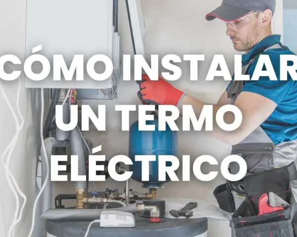 Técnico realiza la instalación termo eléctrico, mostrando el proceso de conexión de tuberías y el calentador.