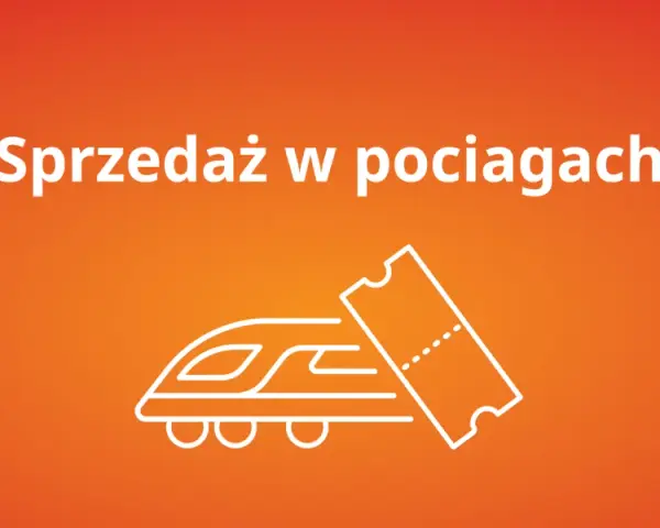 Czy można kupić bilet w pociągu? Grafika przedstawia nowoczesny pociąg i bilet, sugerując możliwość zakupu biletu na pokładzie.
