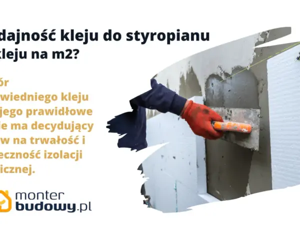 Ręka w rękawicy nakłada klej na styropian kielnią.