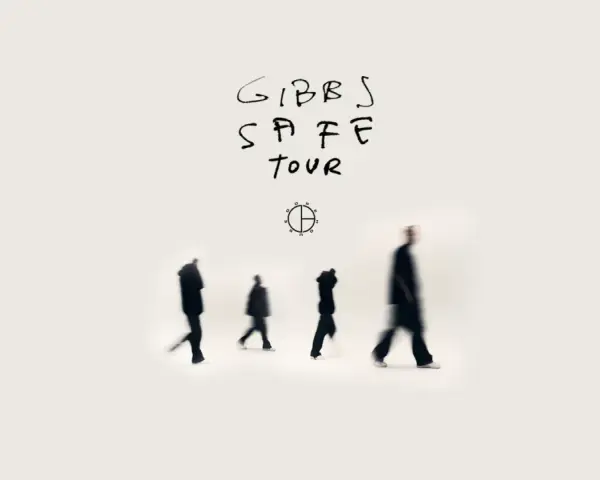 Gibbs Safe Tour. Cztery postacie w ruchu na białym tle.