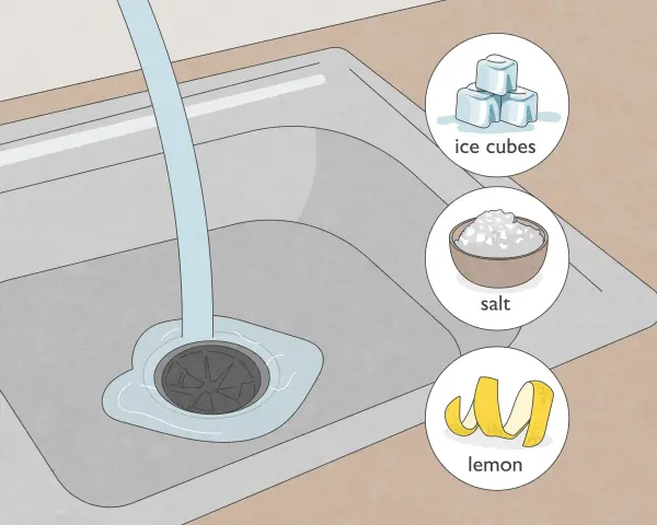 Learn how to fix a clogged kitchen sink using ice cubes, salt, and lemon.