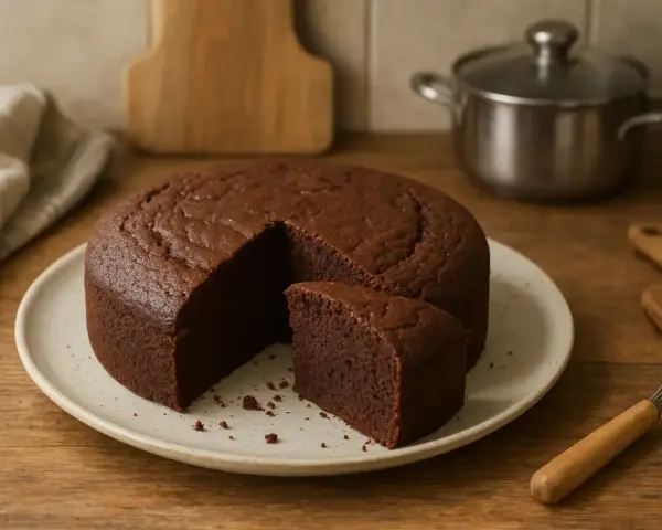 Un délicieux gâteau au chocolat, un vrai régal sans lait, est prêt à être dégusté.