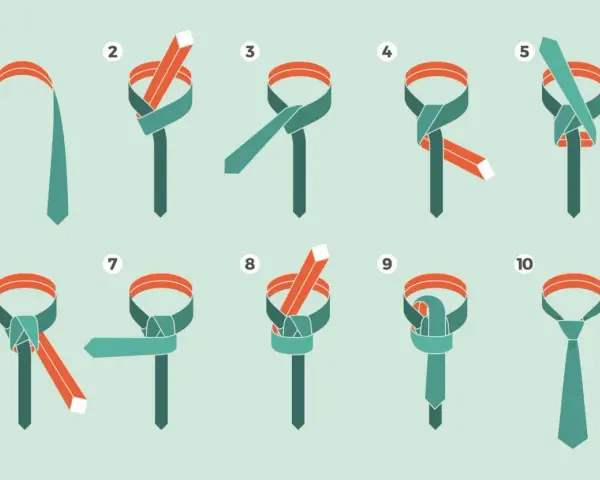 Illustrazione in 10 passaggi per creare un nodo Windsor perfetto.
