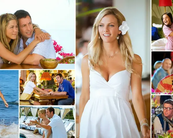 Obsada "Żona na niby" w komediowych scenach. Adam Sandler i Jennifer Aniston w romantycznych i zabawnych momentach.