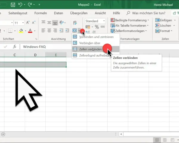 Excel-Menü zeigt Option "Zellen verbinden" an, um mehrere Zellen zu einer einzigen zusammenzuführen.