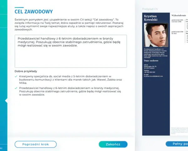 Podsumowanie zawodowe: przedstawiciel handlowy z 6-letnim doświadczeniem w branży medycznej, poszukuje stabilnego zatrudnienia.