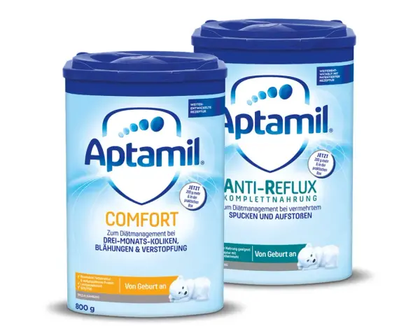 Aptamil Comfort und Anti-Reflux für die umstellung verdauung baby 3 monate. Hilft bei Koliken, Blähungen und Verstopfung.