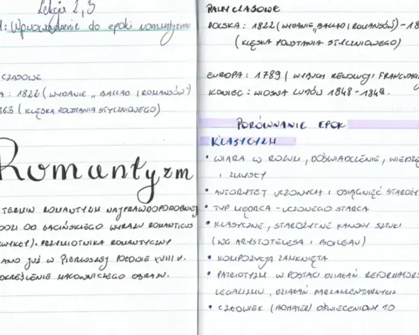 Ramy czasowe romantyzmu: Polska 1822-1863, Europa 1789-1848. Porównanie z klasycyzmem.