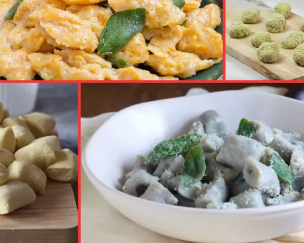 Gnocchi di patate, zucca e verdi: un viaggio visivo su come cucinare gli gnocchi, dal crudo al piatto pronto.