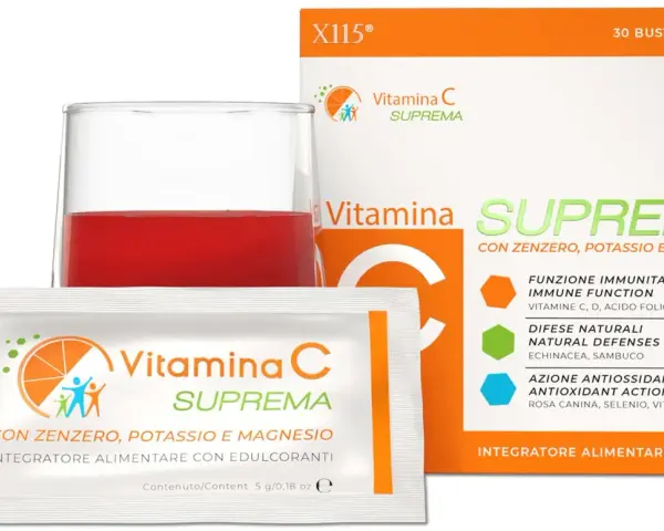 Integratore Vitamina C Suprema con zenzero, potassio e magnesio. La sua formula, arricchita con sodium ascorbyl phosphate, supporta le difese naturali.