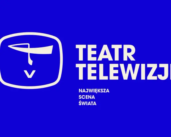 Teatr Telewizji TVP 1 dzisiaj: "Największa scena świata". Logo z stylizowaną twarzą.