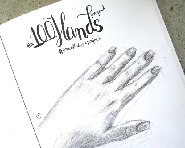 Szkic dłoni, część projektu "The 100 Hands". Jak narysować rękę krok po kroku.