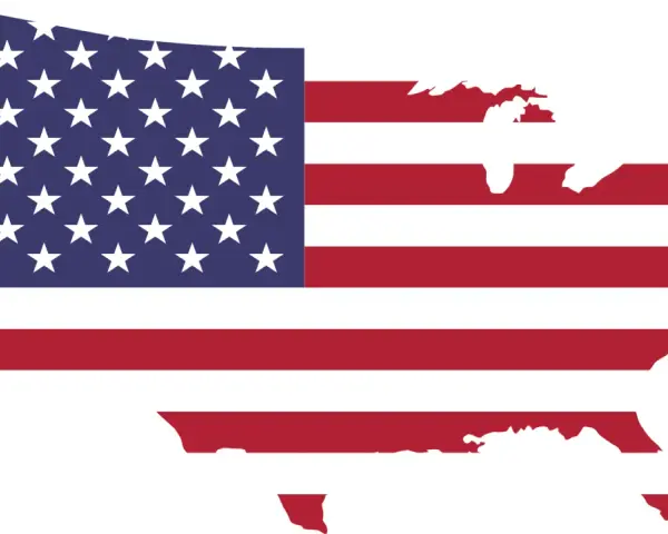 Mapa Stanów Zjednoczonych z flagą USA.
