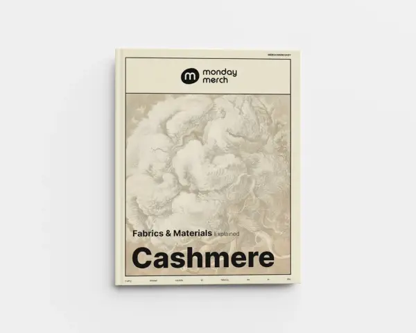 Portada de libro sobre el **tejido cashmere**, con un diseño vintage y el título destacado.