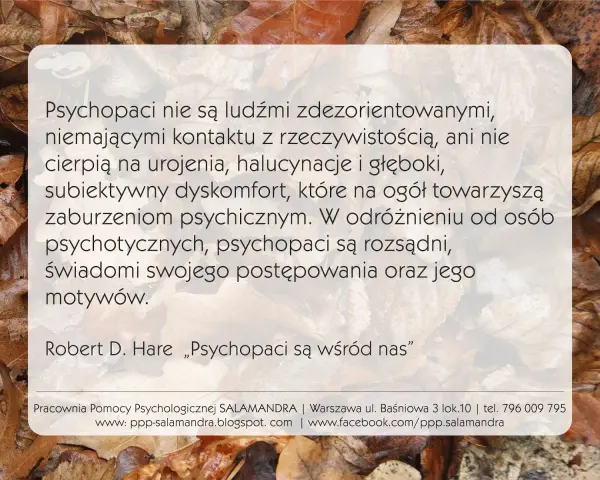 Psychopaci nie są zdezorientowani ani nie mają kontaktu z rzeczywistością. W odróżnieniu od socjopatów, są świadomi swoich działań.