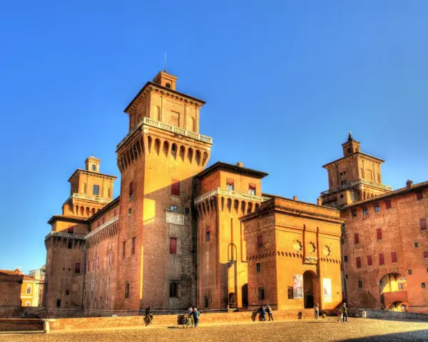 Castello Estense in Ferrara, a stunning brick fortress, is one of the best day trips from Bologna.