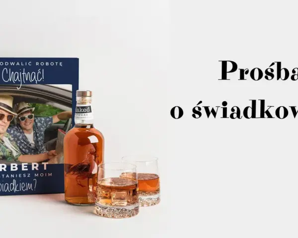 Norbert pyta: "Czy zostaniesz moim świadkiem?". Obok butelka whisky i szklanki. Prośba o świadkowanie.