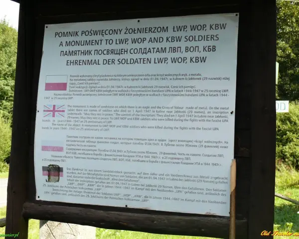 Pomnik żołnierzy LWP, WOP, KBW w Łubnem k/Jabłonek. Wielka pętla bieszczadzka trasa Google upamiętnia poległych w latach 1944-1947.