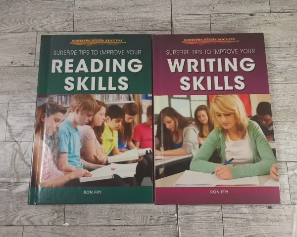 Dwa podręczniki Rona Fry'a: "Reading Skills" i "Writing Skills", pomagające w nauce.