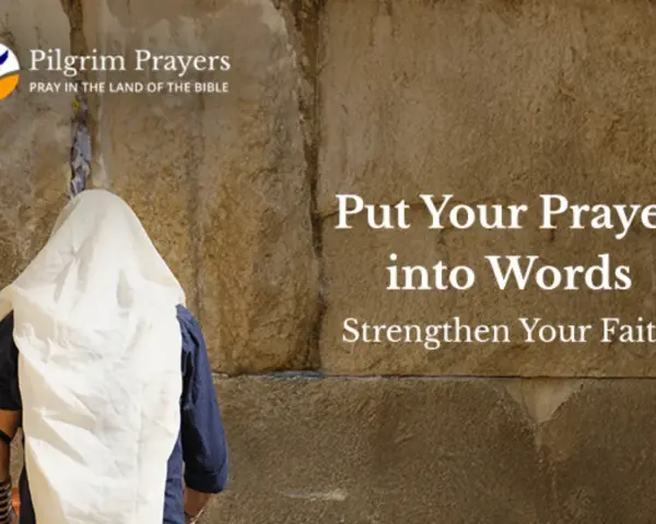 A person in prayer at the Western Wall, with text offering guidance on how to ask for prayer requests and strengthen faith.