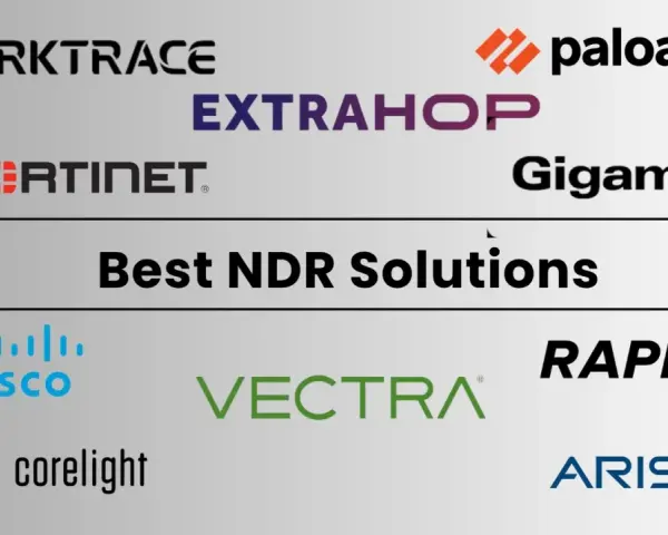 Logos of Darktrace, ExtraHop, Fortinet, Palo Alto Networks, Gigamon, Cisco, Vectra, Corelight, Rapid7, and Arista, showcasing Gigamon competitors in the NDR solutions space.