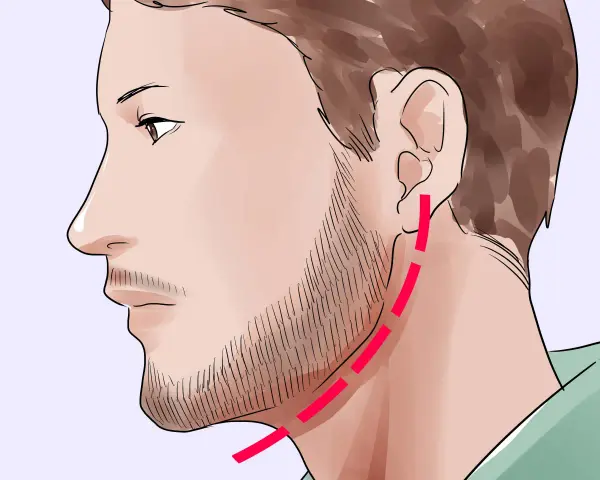 Perfil de hombre con barba incipiente y línea roja indicando cómo tener barba completa.