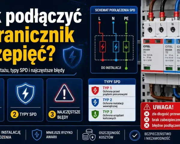 Schemat podłączenia ogranicznik przepięć T2. Wskazówki montażu, typy SPD i ostrzeżenia.