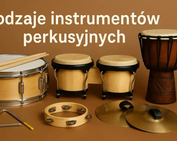 Różnorodne instrumenty perkusyjne: werbel, bongosy, djembe, trójkąt, tamburyn i talerze.