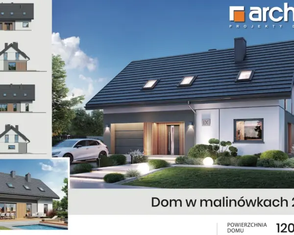 Nowoczesny dom 120 m² z garażem i tarasem. Sprawdź, jaki koszt budowy domu 120 m² w tej aranżacji.