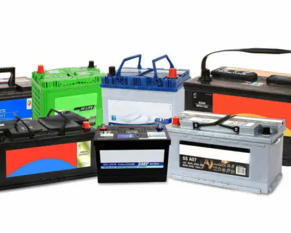 A variety of car battery types are displayed, including sealed maintenance-free and silver calcium models, ready to power your vehicle.