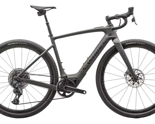 A sleek, dark grey gravel bike, showcasing one of the versatile types of bikes built for adventure.