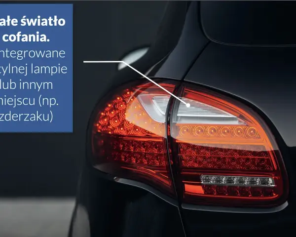 Białe światło cofania zintegrowane w tylnej lampie lub innym miejscu, np. zderzaku.