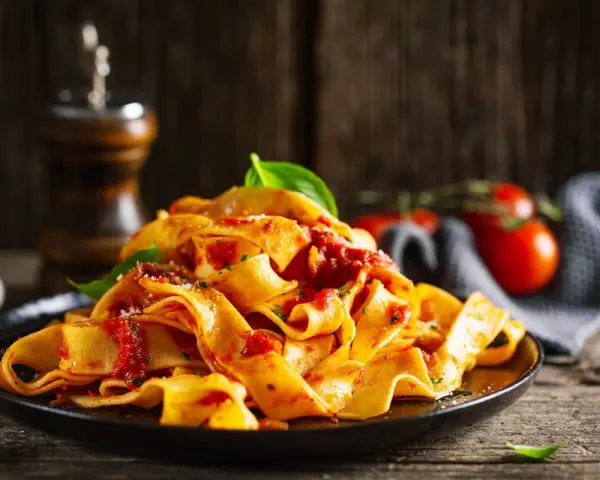 Pappardelle z sosem pomidorowym i bazylią. Szybki obiad bez mięsa, idealny na każdy dzień.