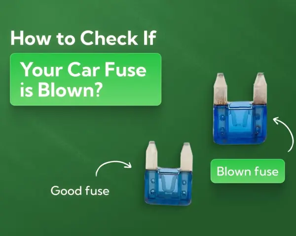 A good car fuse is shown next to a blown fuse, illustrating how to identify a blown fuse.