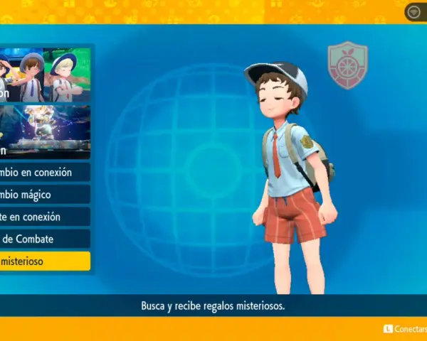 Menú de Pokémon Púrpura: Círculo Unión, Teraincursión, intercambios, combates y la opción de Regalo misterioso para obtener códigos.