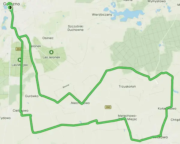 Trasa rowerowa wokół jezior i lasów, prowadząca przez wsie takie jak Gniezno, Las Jelonek i Trzuskołoń. Ciekawa ruta czarna dla miłośników aktywnego wypoczynku.