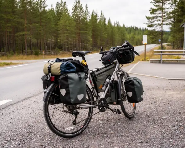 En fullastad cykel redo för äventyr. Allt för en lyckad packlista cykelsemester finns med i väskorna.