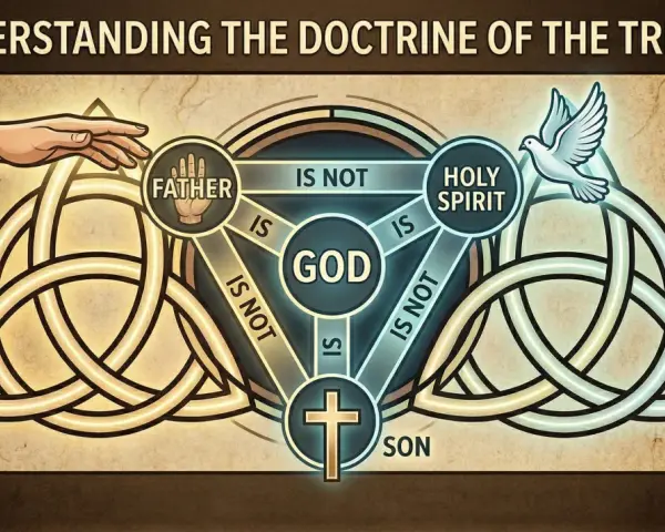 A diagram illustrating the doctrine of the Trinity, with Father, Son, and Holy Spirit as distinct yet one God. This visual aids understanding, especially around the Feast of the Holy Trinity.