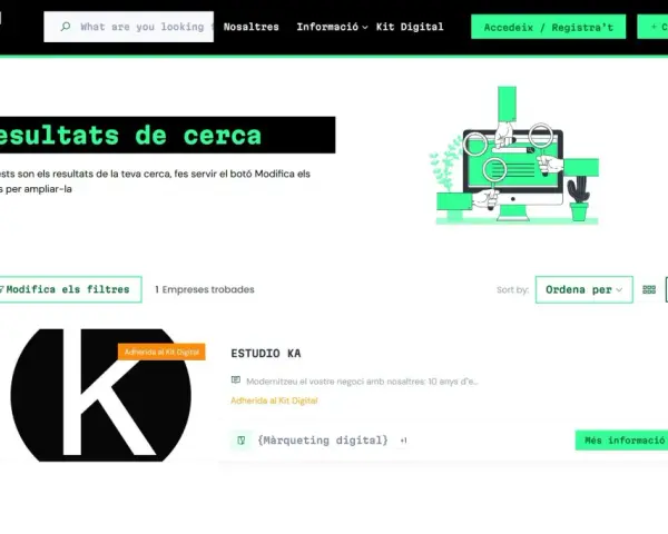 Resultats de cerca d'empreses adherides al Kit Digital. Troba la teva guia per a la transformació digital.