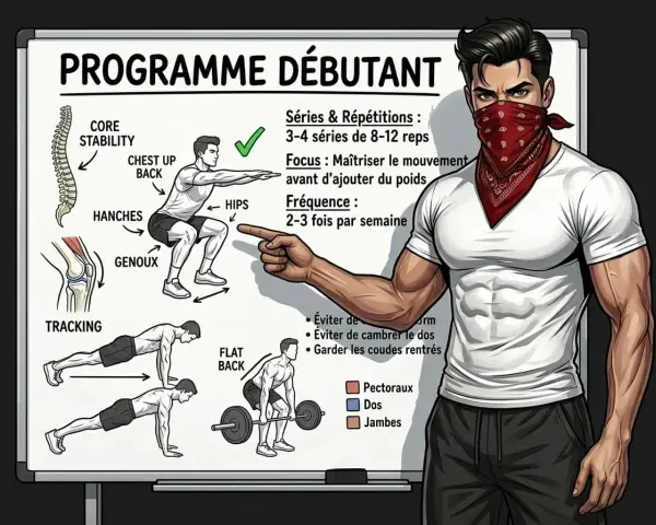 Programme de callisthénie pour débutants : focus sur la maîtrise du mouvement. S'entraîner 2-3 fois/semaine.