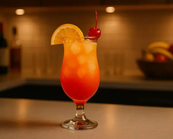 Kolorowy drink Sex on the Beach przepis, ozdobiony plasterkiem pomarańczy i wisienką. Idealny na letnie wieczory.