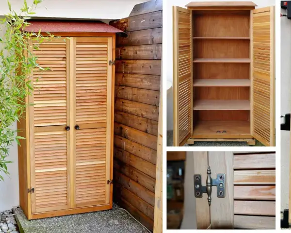 Armadio fai da te economico in legno con ante a persiana, perfetto per esterni.